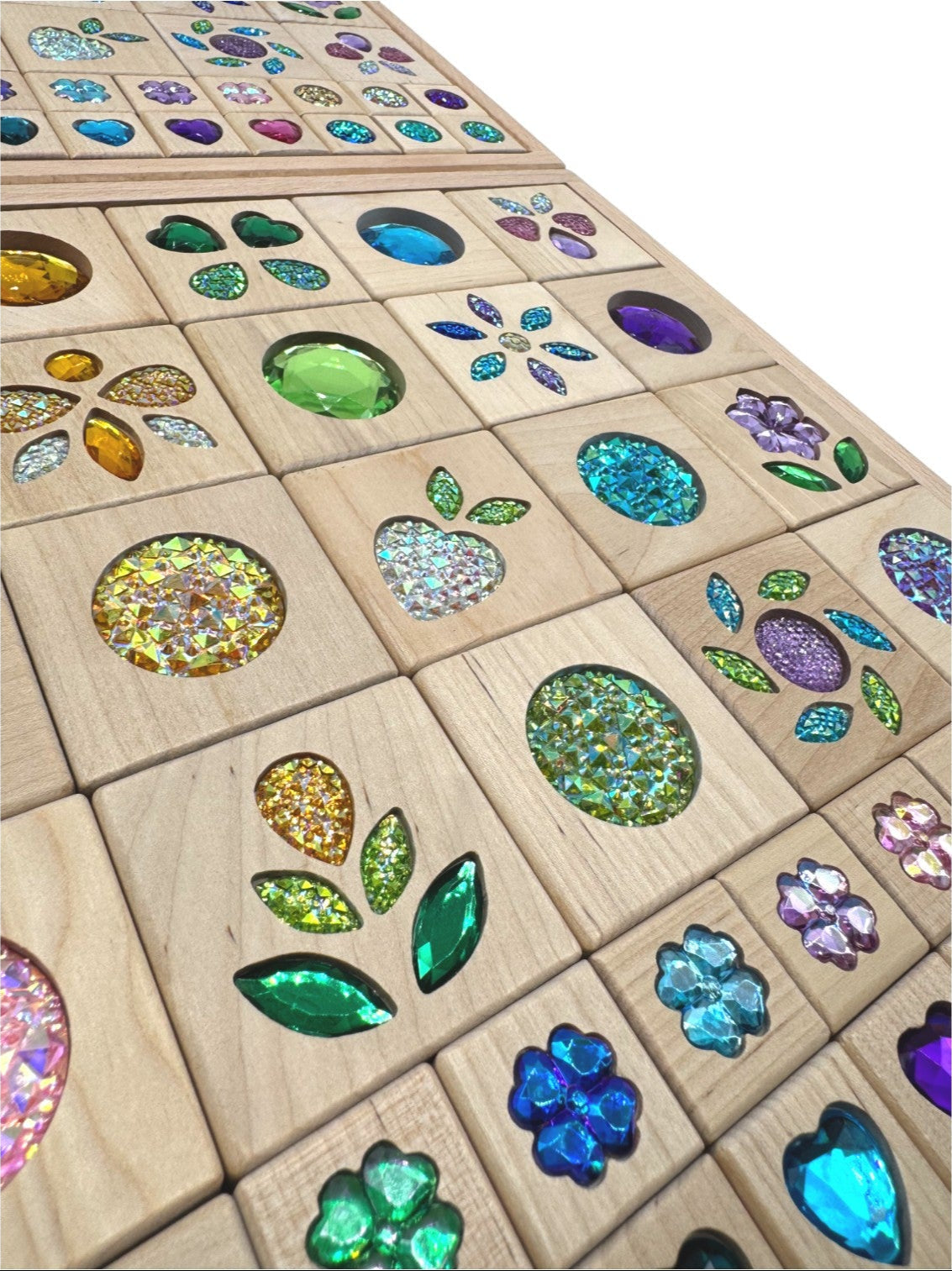 Green Elephant Sparkle Garden Wooden Gem Block Set with Tray – 30 or 40 Pieces