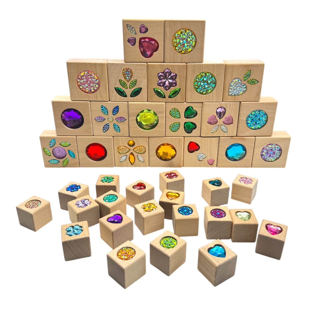 Green Elephant Sparkle Garden Wooden Gem Block Set with Tray – 30 or 40 Pieces