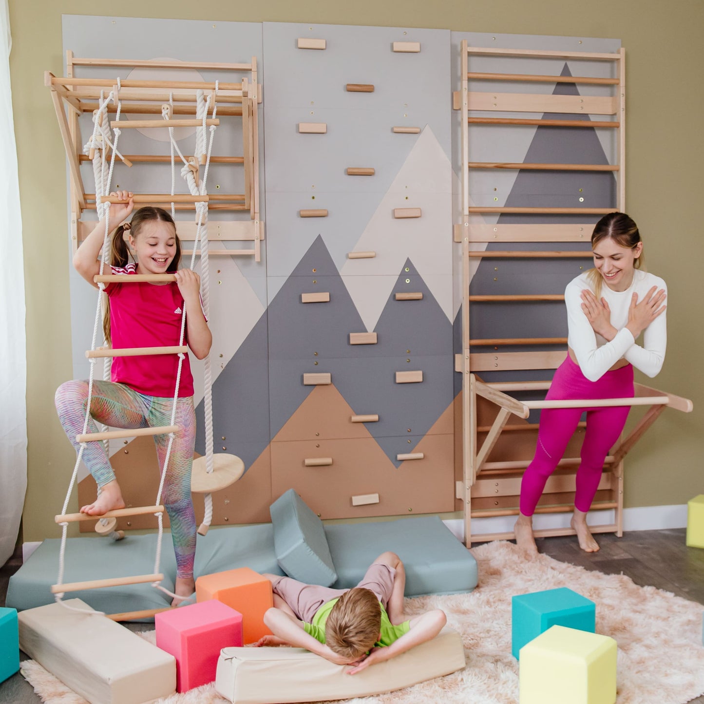 Wood and Hearts 3-in-1 Swedish Ladder Wall Gym for Kids 3+