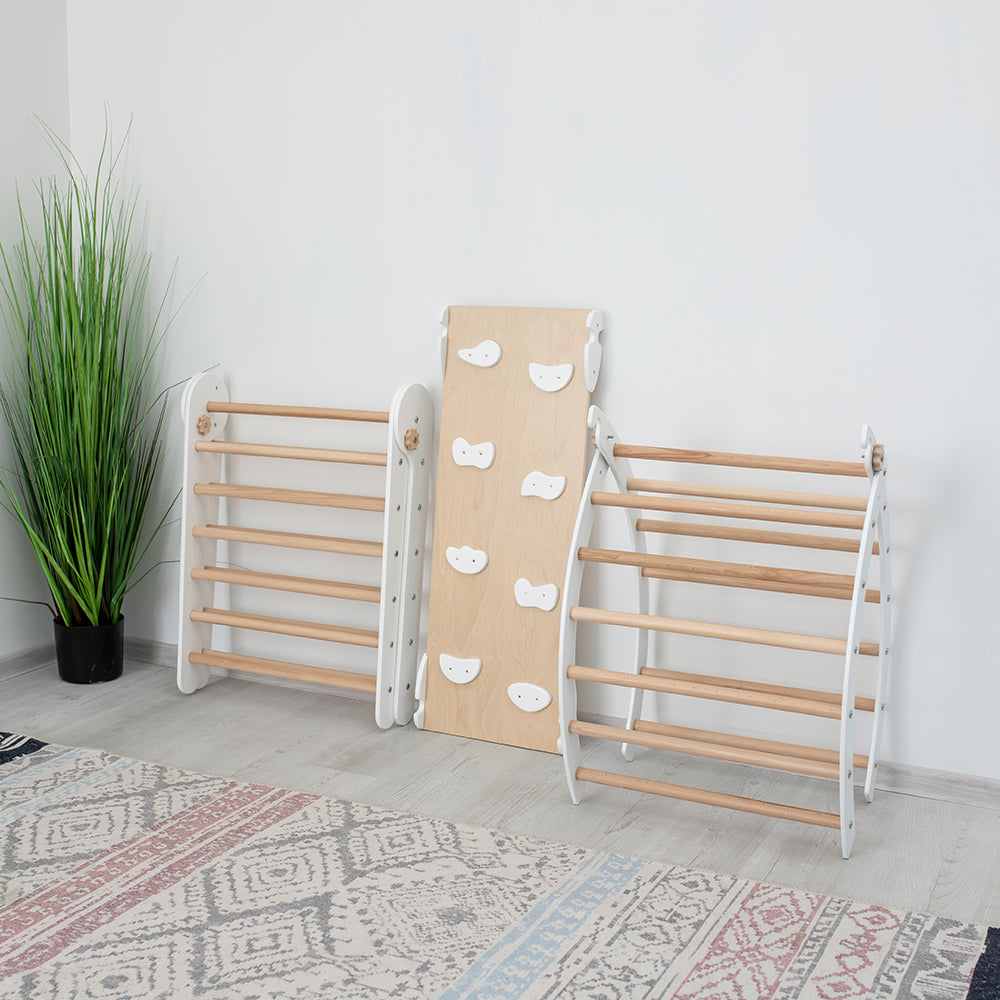 Wood and Hearts Eco-Friendly Wooden Montessori Foldable Pikler Triangle and Arch Climber Set