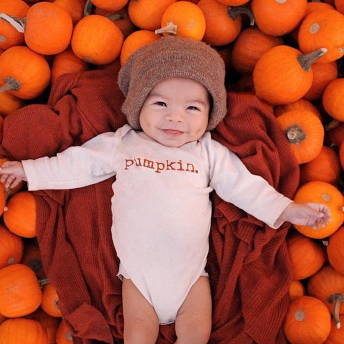 Pumpkin Organic Cotton Baby Bodysuit – Long Sleeve, 0–24M