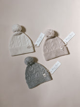 Load image into Gallery viewer, Luna + Luca Cable Knit Pom Merino Wool Baby Beanie - Heather Gray
