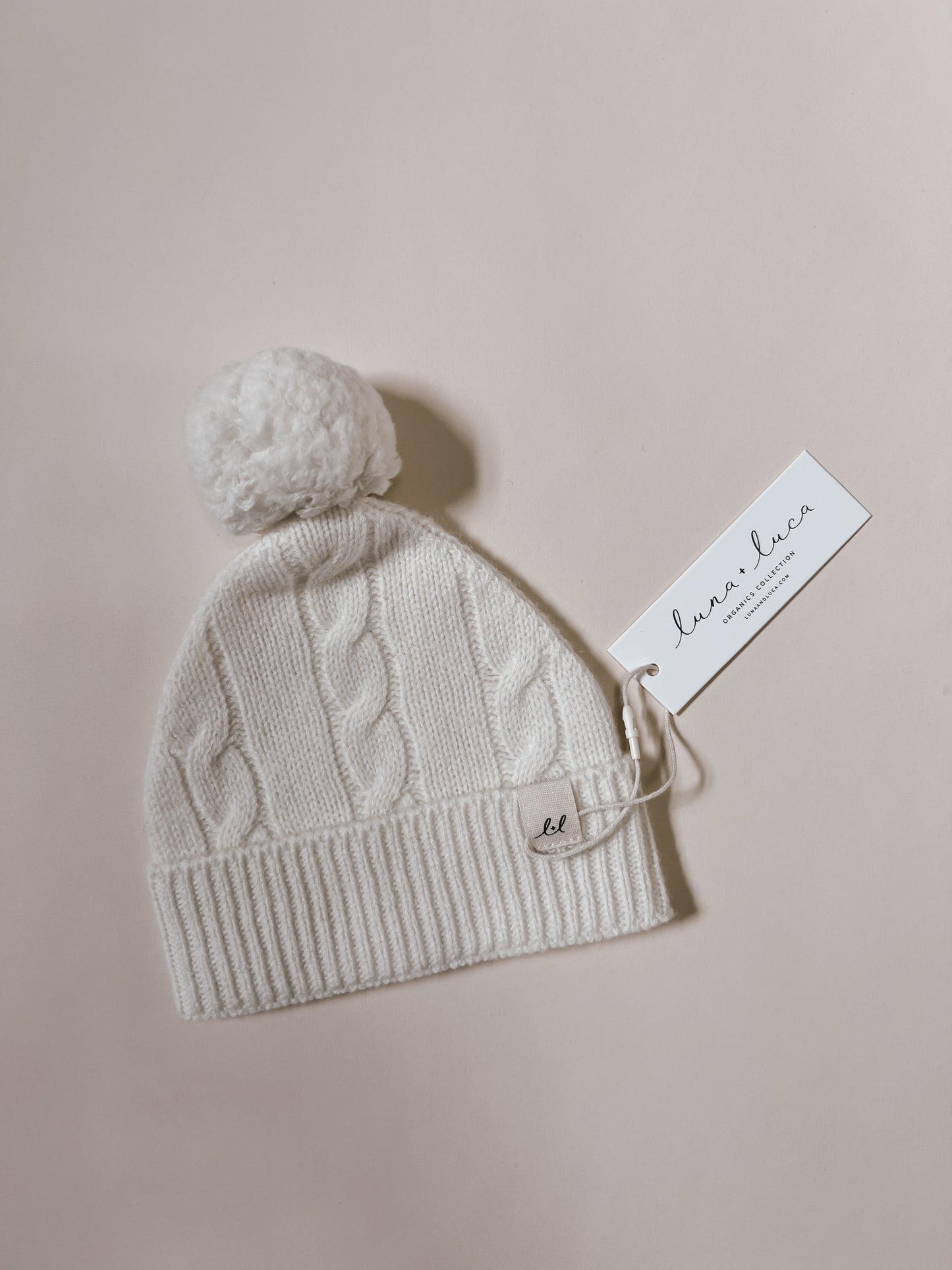Luna + Luca Cable Knit Merino Wool Pom Beanie - Off-White