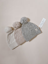 Load image into Gallery viewer, Luna + Luca Cable Knit Pom Merino Wool Baby Beanie - Heather Gray
