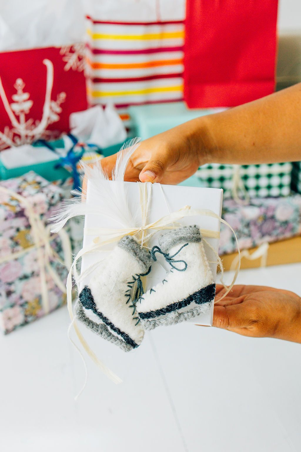 Ice Skates Ornament – Handmade Wool Felt Holiday Decor