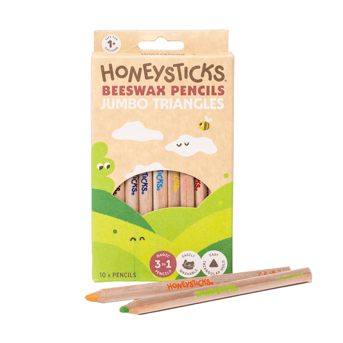 Honeysticks Magic 3-in-1 Beeswax Pencils – Draw, Watercolor & Window Art, Jumbo Triangle, 10 Pack
