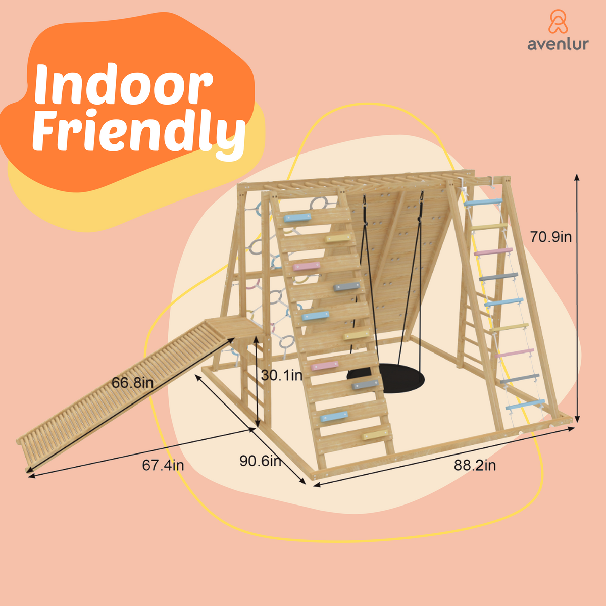 Avenlur Sweetgum Jumbo Indoor Wooden Playset – 8-in-1 Climber with Slide, Swing & Rock Wall
