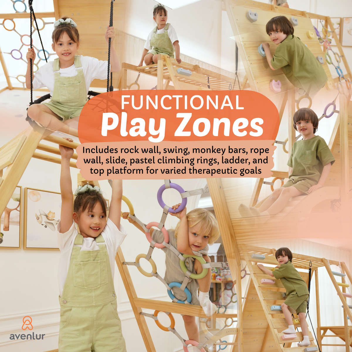 Avenlur Sweetgum Jumbo Indoor Wooden Playset – 8-in-1 Climber with Slide, Swing & Rock Wall
