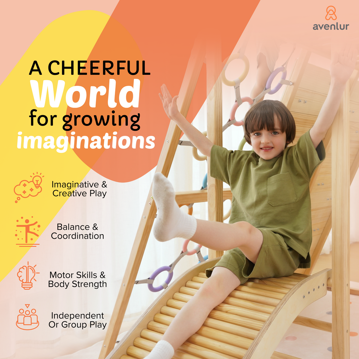 Avenlur Sweetgum Jumbo Indoor Wooden Playset – 8-in-1 Climber with Slide, Swing & Rock Wall