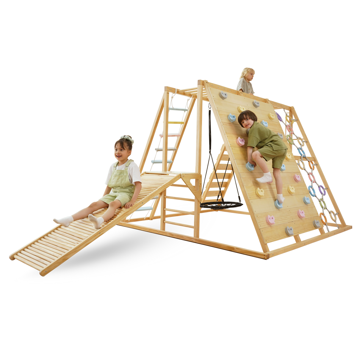 Avenlur Sweetgum Jumbo Indoor Wooden Playset – 8-in-1 Climber with Slide, Swing & Rock Wall