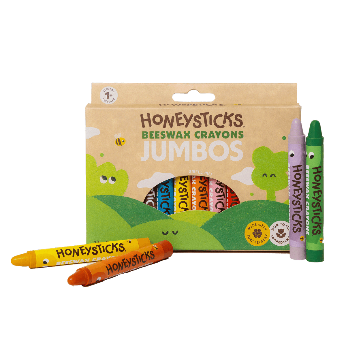 Honeysticks Jumbo Beeswax Crayons for Kids 3+ – Non-Toxic, Pencil-Grip, 12 Pack