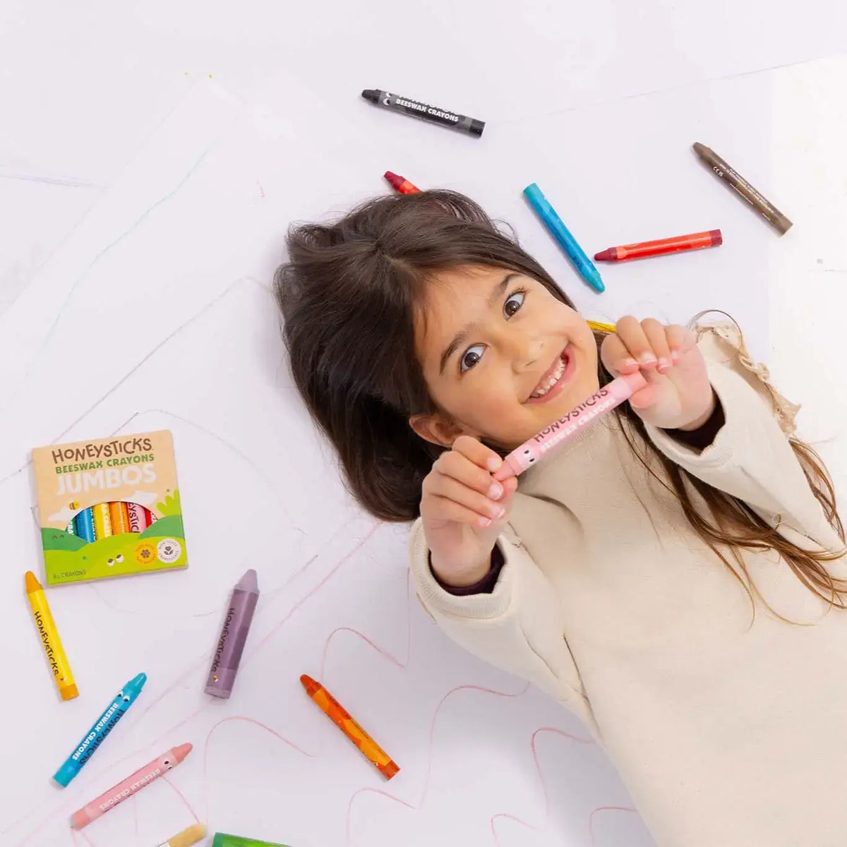 Honeysticks Jumbo Beeswax Crayons for Kids 3+ – Non-Toxic, Pencil-Grip, 12 Pack