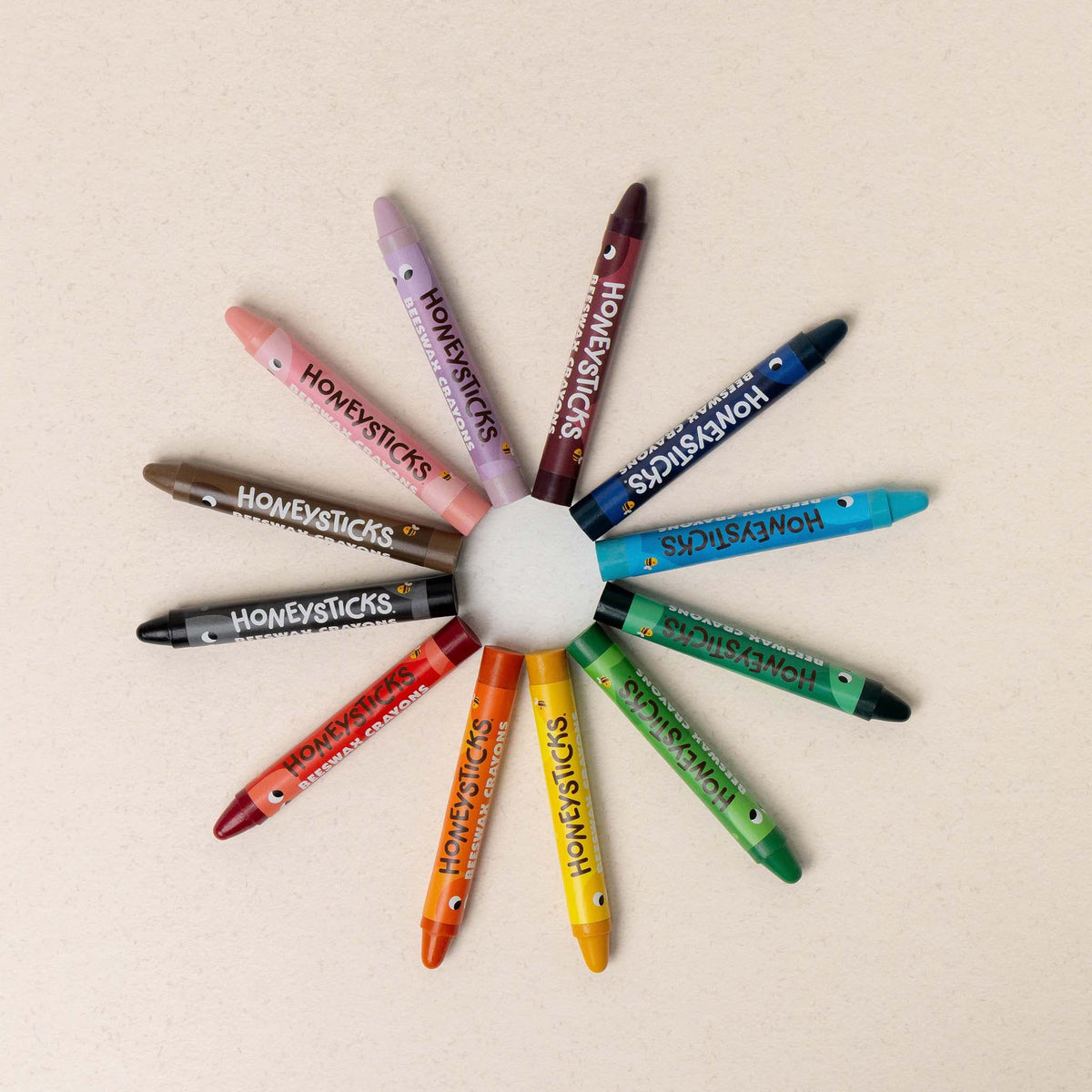 Honeysticks Jumbo Beeswax Crayons for Kids 3+ – Non-Toxic, Pencil-Grip, 12 Pack