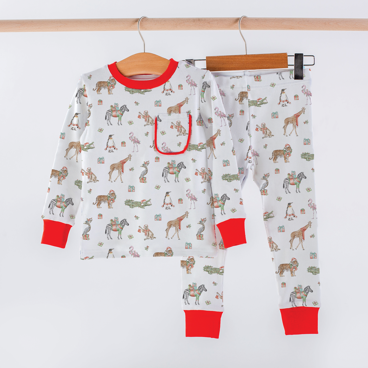 Jungle All the Way Organic Cotton Kids Christmas Pajamas – Gown, Zip Romper or 2-Piece Set