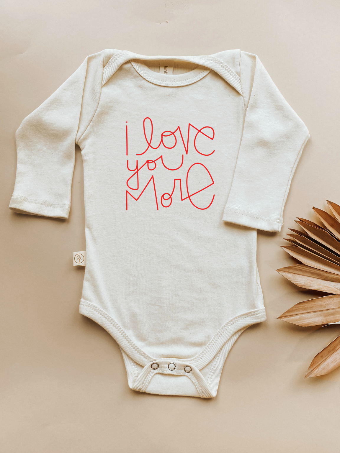 I Love You More Organic Cotton Baby Bodysuit – Long Sleeve, Black or Red, 0–24M