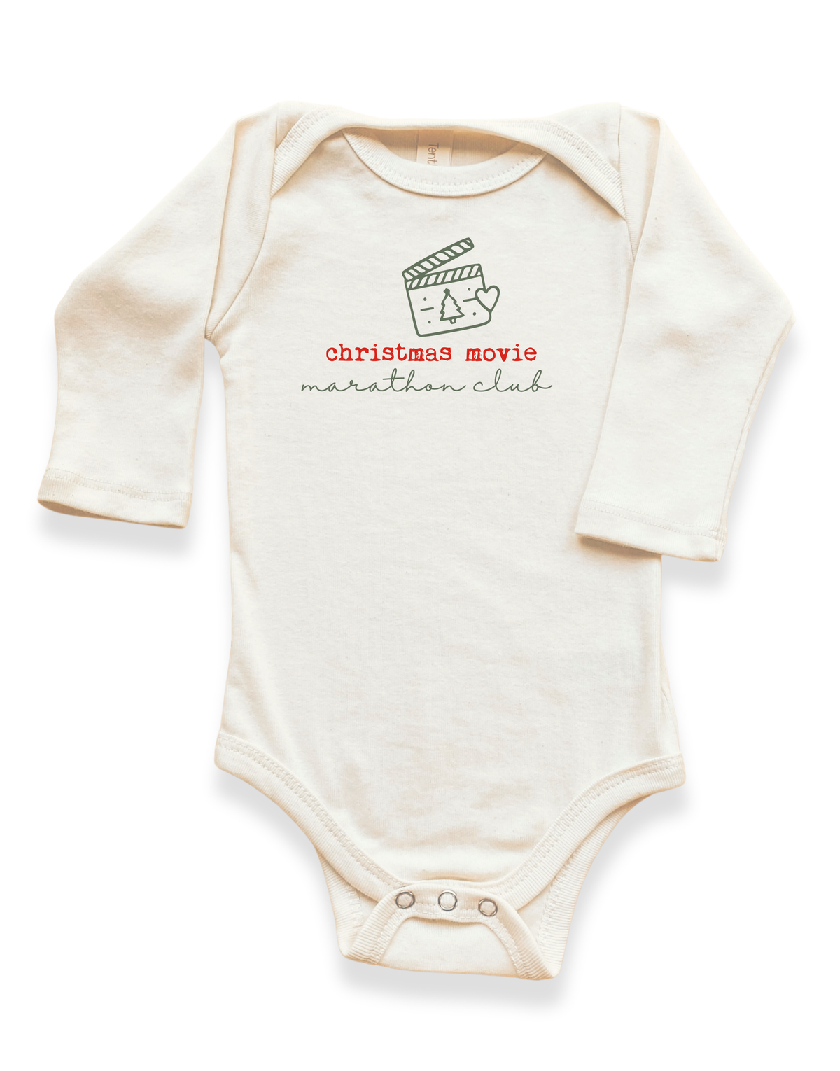 Christmas Movie Marathon Club Organic Cotton Baby Bodysuit – Long Sleeve, 0–18M
