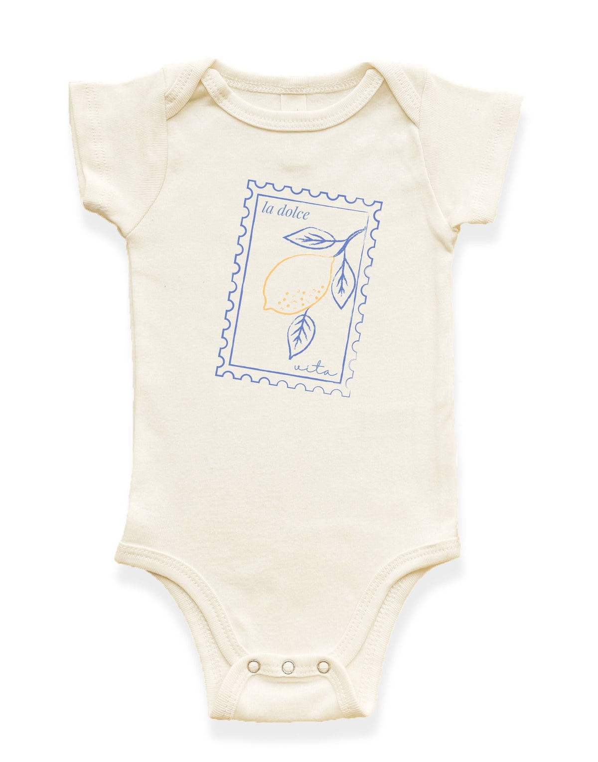 La Dolce Vita Stamp Organic Cotton Baby Bodysuit – Short Sleeve, 0–24M