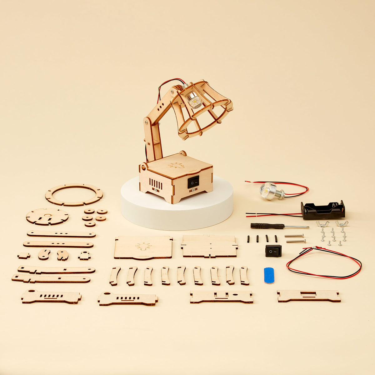 Kitsville LED Lamp DIY Kit – Wooden STEM Building Kit for Kids 8+