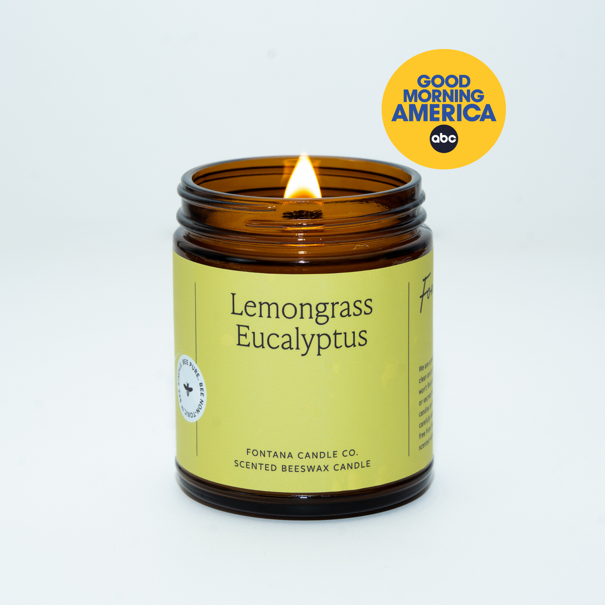 Lemongrass Eucalyptus Essential Oil Candle – Beeswax & Coconut, Wooden Wick, 9 oz