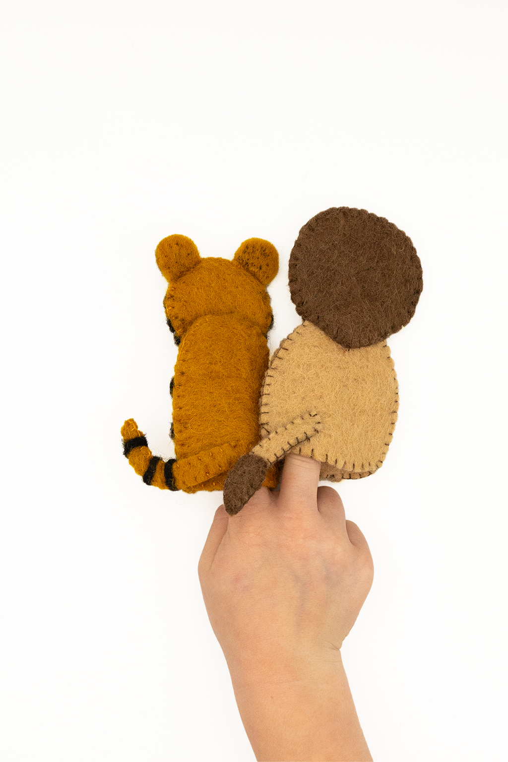 Lion & Tiger Finger Puppet Set – Handmade Wool Felt Pretend Play Toy