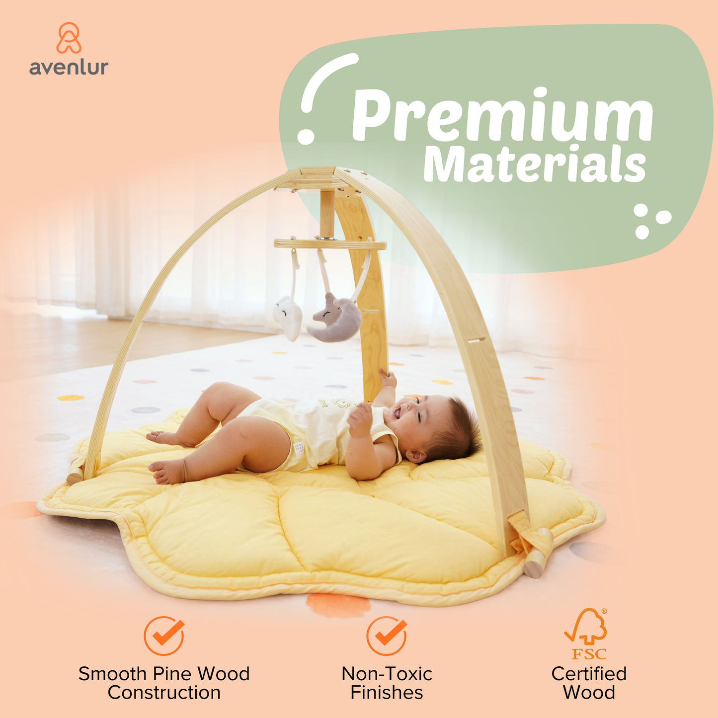 Avenlur Ivy | 3-in-1 Wooden Baby Bouncer,  Gym & Toddler Activity Table
