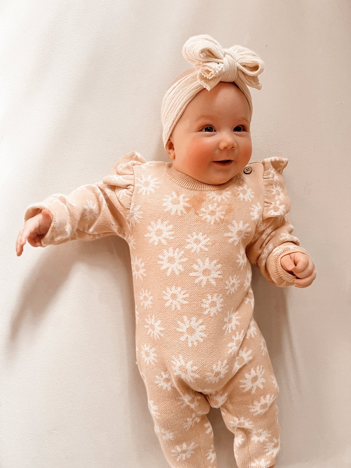 Luna + Luca Floral Organic Cotton Baby Girl Knit Jacquard Jumpsuit Onesie