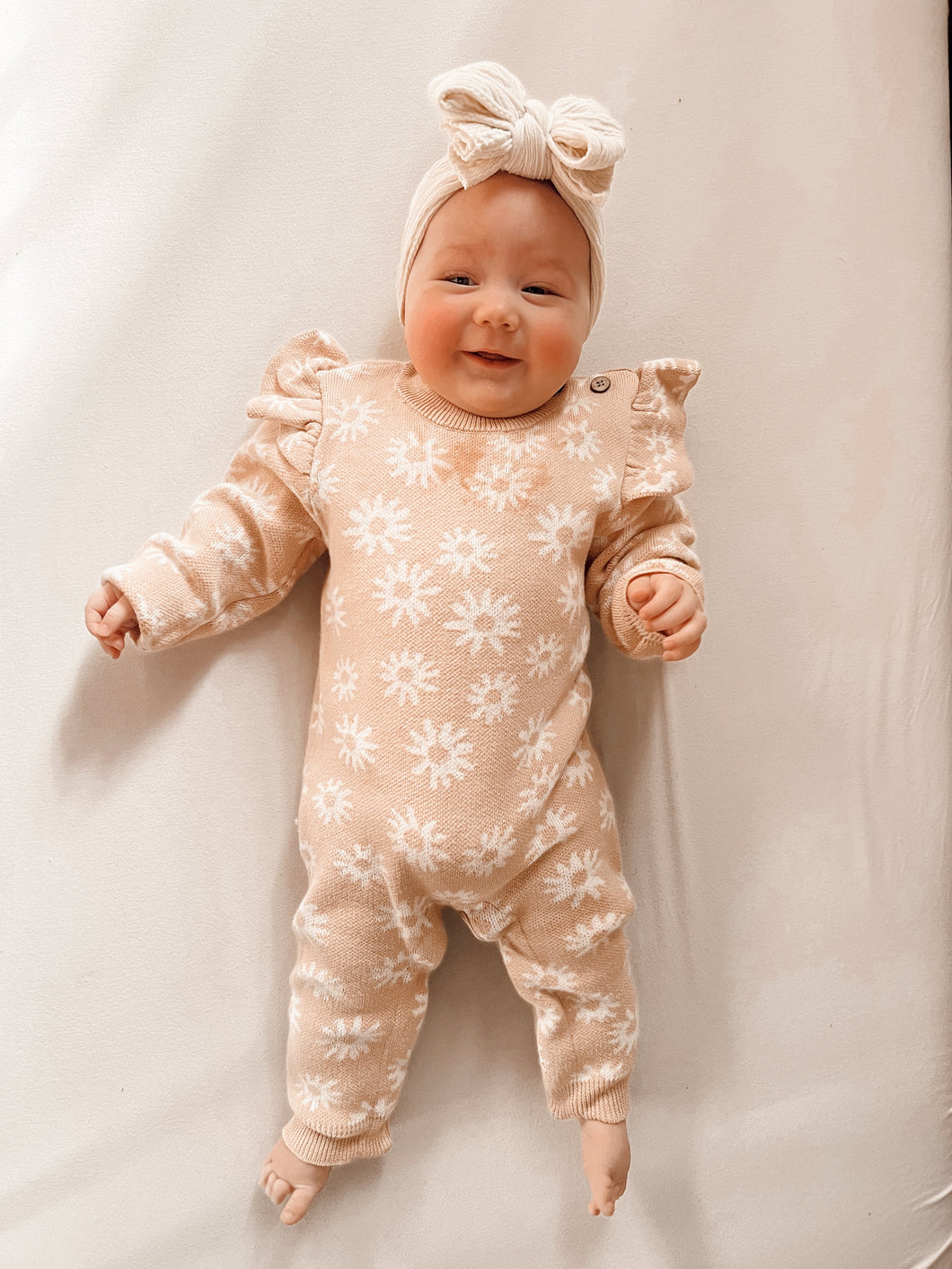 Luna + Luca Floral Organic Cotton Baby Girl Knit Jacquard Jumpsuit Onesie