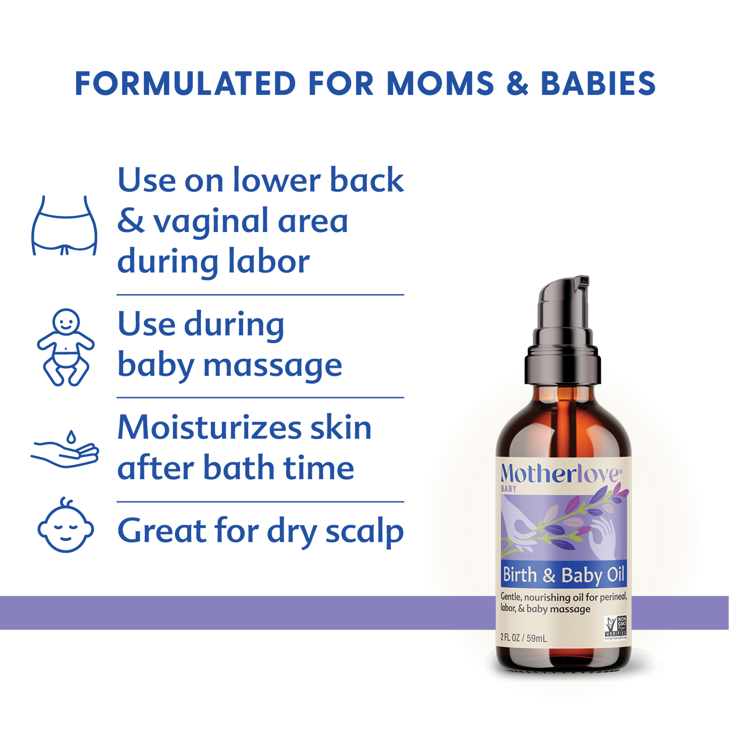 Motherlove Birth & Baby Oil - Gentle Organic Lavender-Infused Oil for Labor & Infant Care
