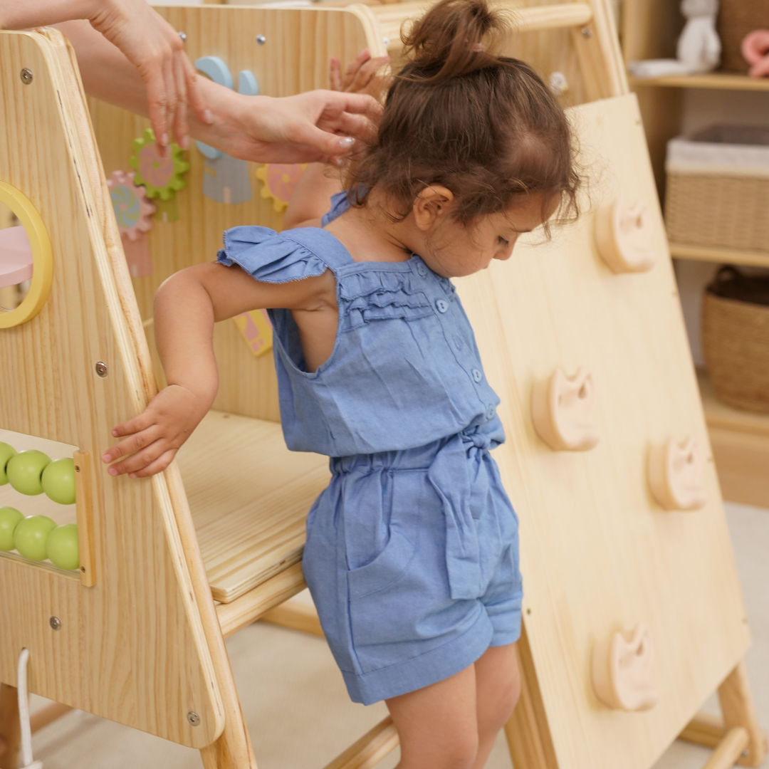 Avenlur Cherry 5-in-1 Wooden Indoor Climber with Slide – New Zealand Pine Montessori Play Gym