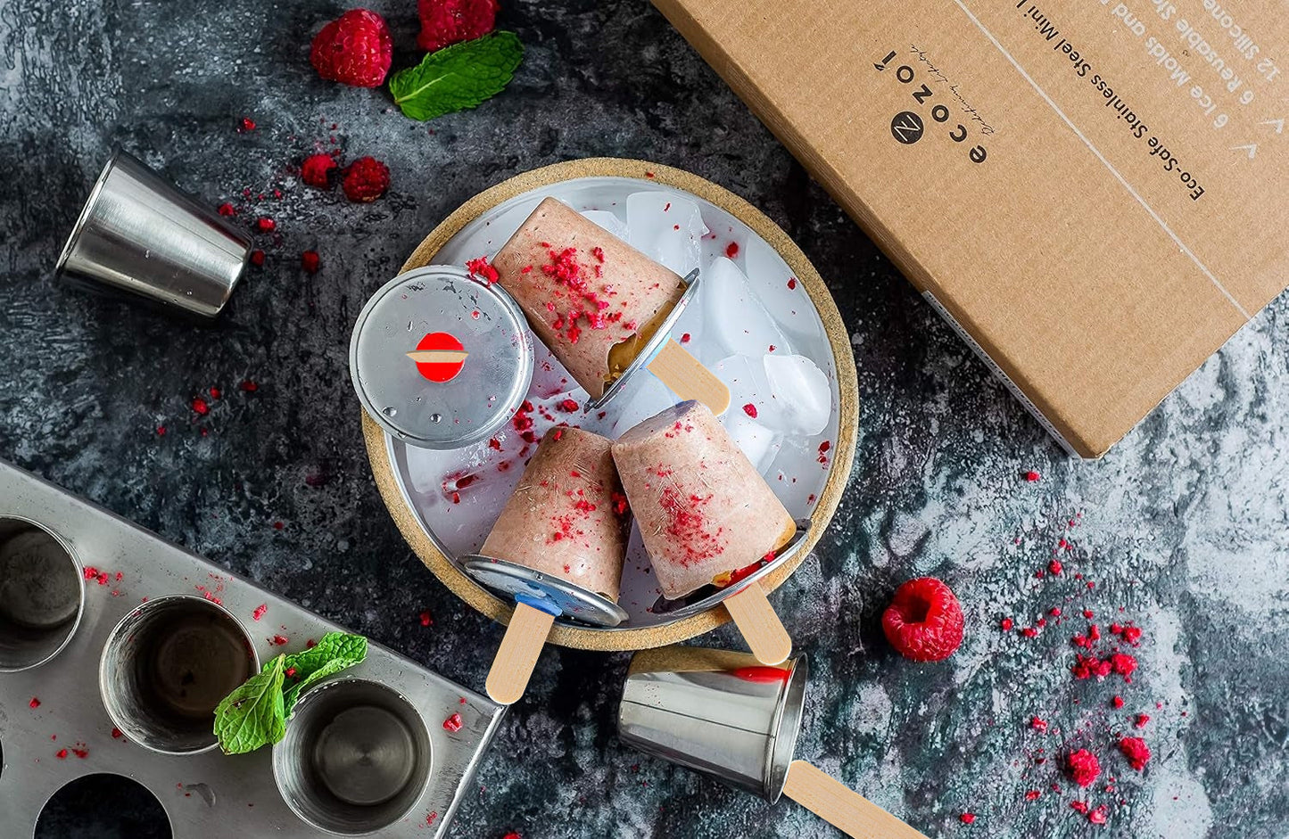 Stainless Steel Popsicle Molds, 6 Mini Rounds with Reusable Bamboo Sticks