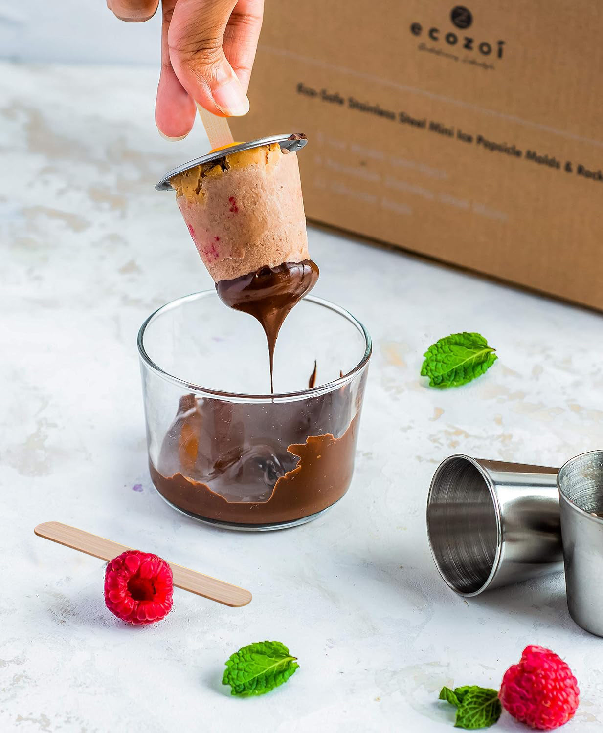 Stainless Steel Popsicle Molds, 6 Mini Rounds with Reusable Bamboo Sticks