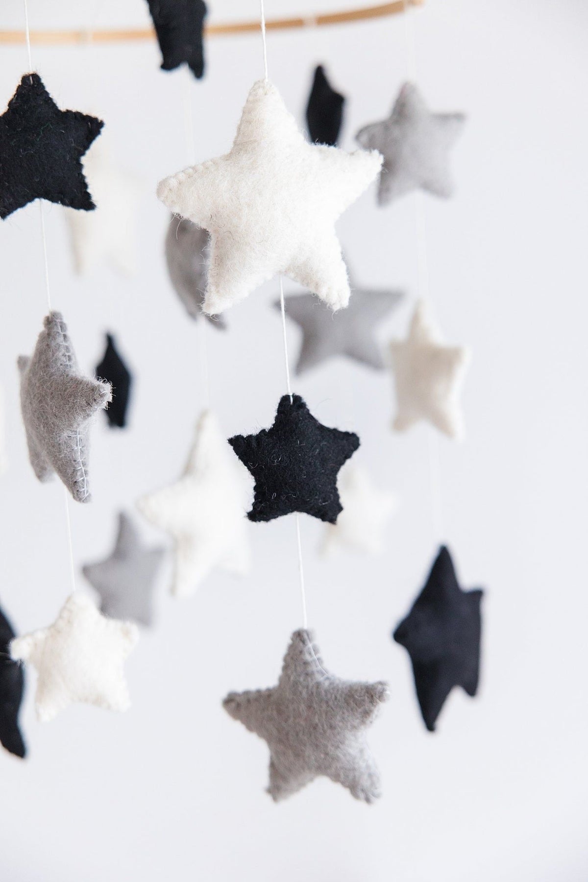 Monochrome Stars Crib Mobile – Handmade Wool Felt Nursery Decor