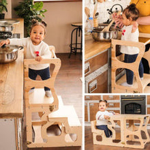 Load image into Gallery viewer, Wood and Hearts Eco-Friendly Wooden Convertible Kids&#39; Kitchen Tower Step Stool Table and Chair
