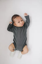 Load image into Gallery viewer, Mebie Baby Charcoal Organic Snap Long Sleeve Ribbed Bodysuit
