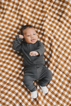 Load image into Gallery viewer, Mebie Baby Charcoal Organic Snap Long Sleeve Ribbed Bodysuit
