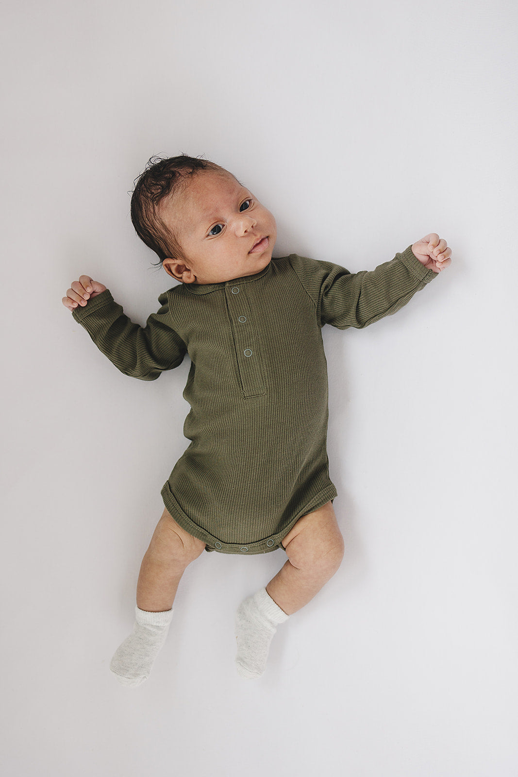 Mebie Baby Winter Green Organic Snap Long Sleeve Ribbed Bodysuit
