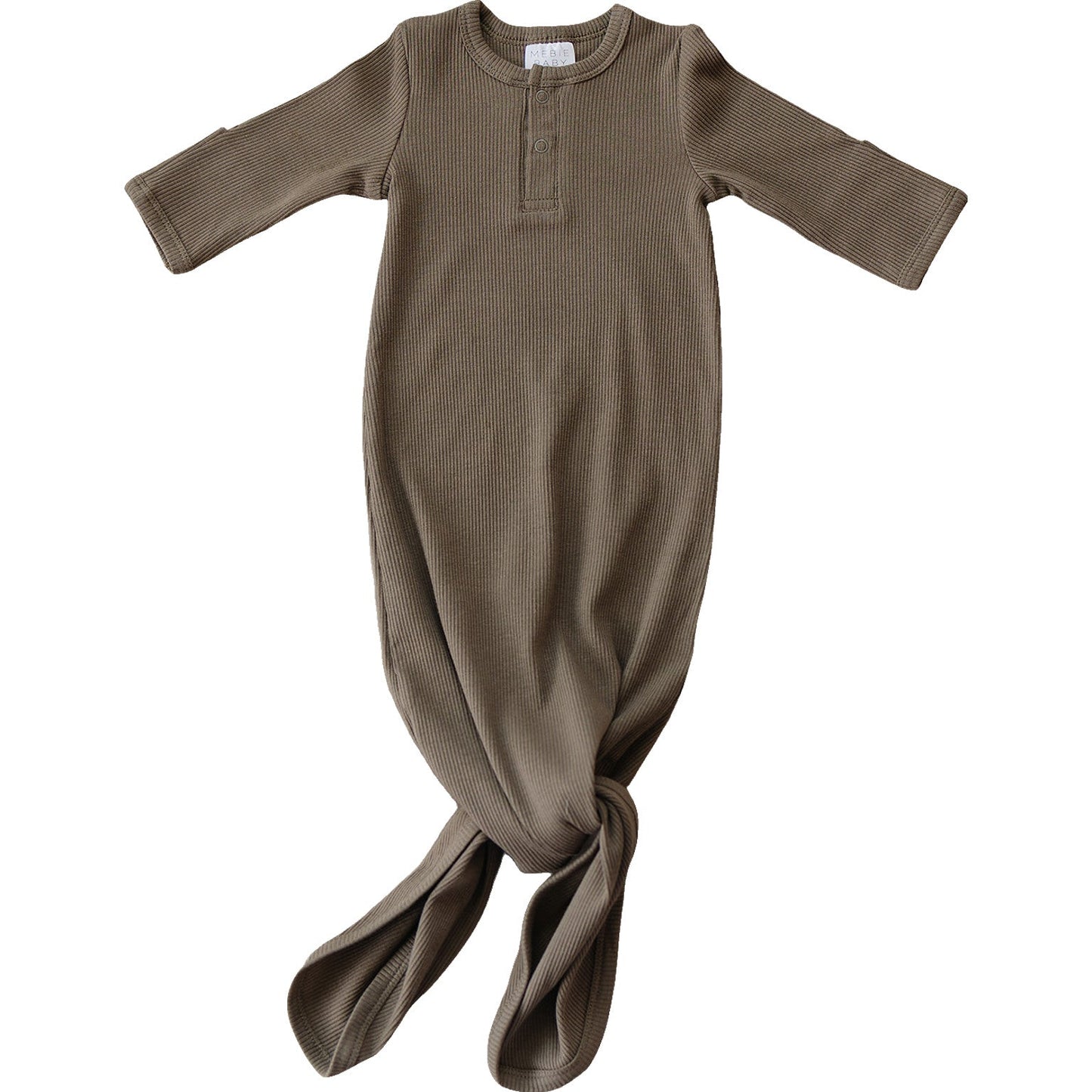 Mebie Baby Organic Cotton Ribbed Knot Gown | Cocoa