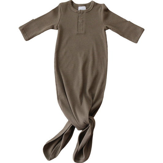 Mebie Baby Organic Cotton Ribbed Knot Gown | Cocoa
