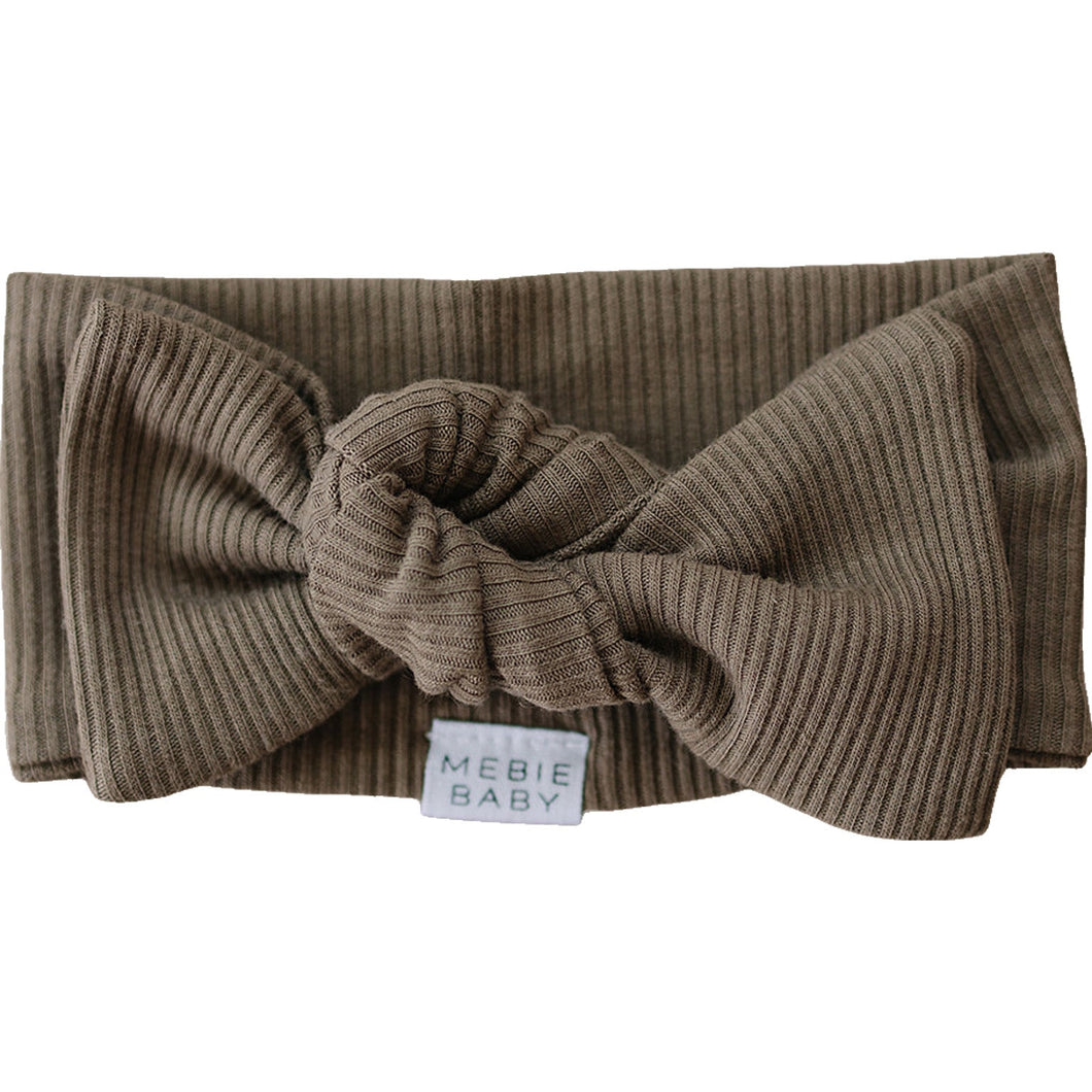 Mebie Baby Organic Cotton Ribbed Head Wrap Bow | Cocoa