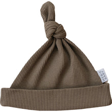 Load image into Gallery viewer, Mebie Baby Organic Cotton Ribbed Newborn Knot Hat | Cocoa
