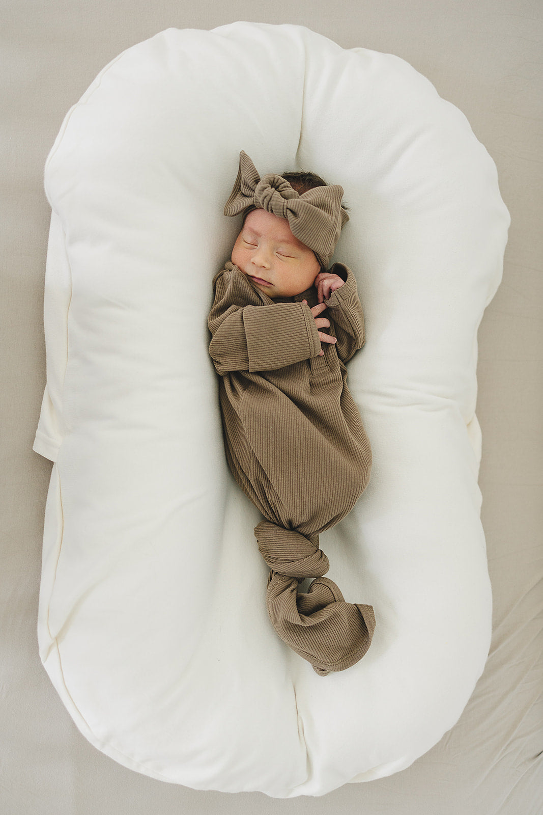 Mebie Baby Organic Cotton Ribbed Knot Gown | Cocoa