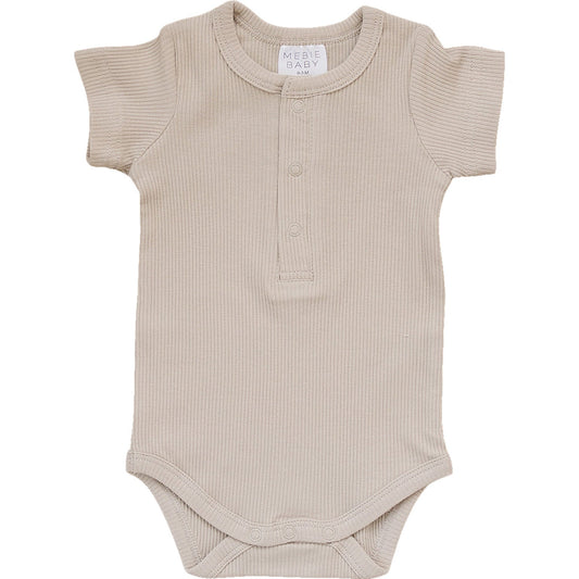 Mebie Baby Oatmeal Organic Cotton Ribbed Snap Short Sleeve Bodysuit