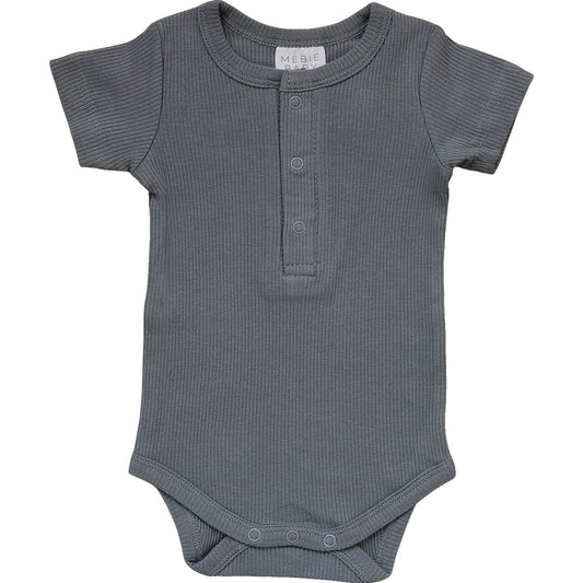 Mebie Baby Grey Organic Cotton Ribbed Snap Bodysuit