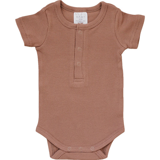 Mebie Baby Dusty Rose Organic Cotton Ribbed Short Sleeve Bodysuit Onesie with Snaps