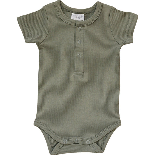 Mebie Baby Green Organic Cotton Ribbed Snap Bodysuit