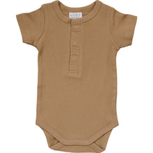 Load image into Gallery viewer, Mebie Baby Organic Ribbed Short Sleeve Bodysuit with Snaps | Cafe
