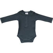 Load image into Gallery viewer, Mebie Baby Charcoal Organic Snap Long Sleeve Ribbed Bodysuit
