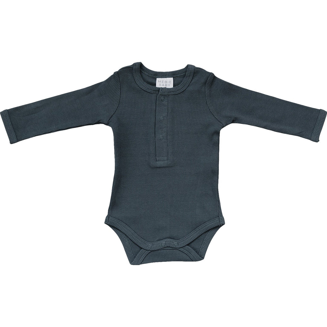 Mebie Baby Charcoal Organic Snap Long Sleeve Ribbed Bodysuit