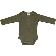 Load image into Gallery viewer, Mebie Baby Winter Green Organic Snap Long Sleeve Ribbed Bodysuit
