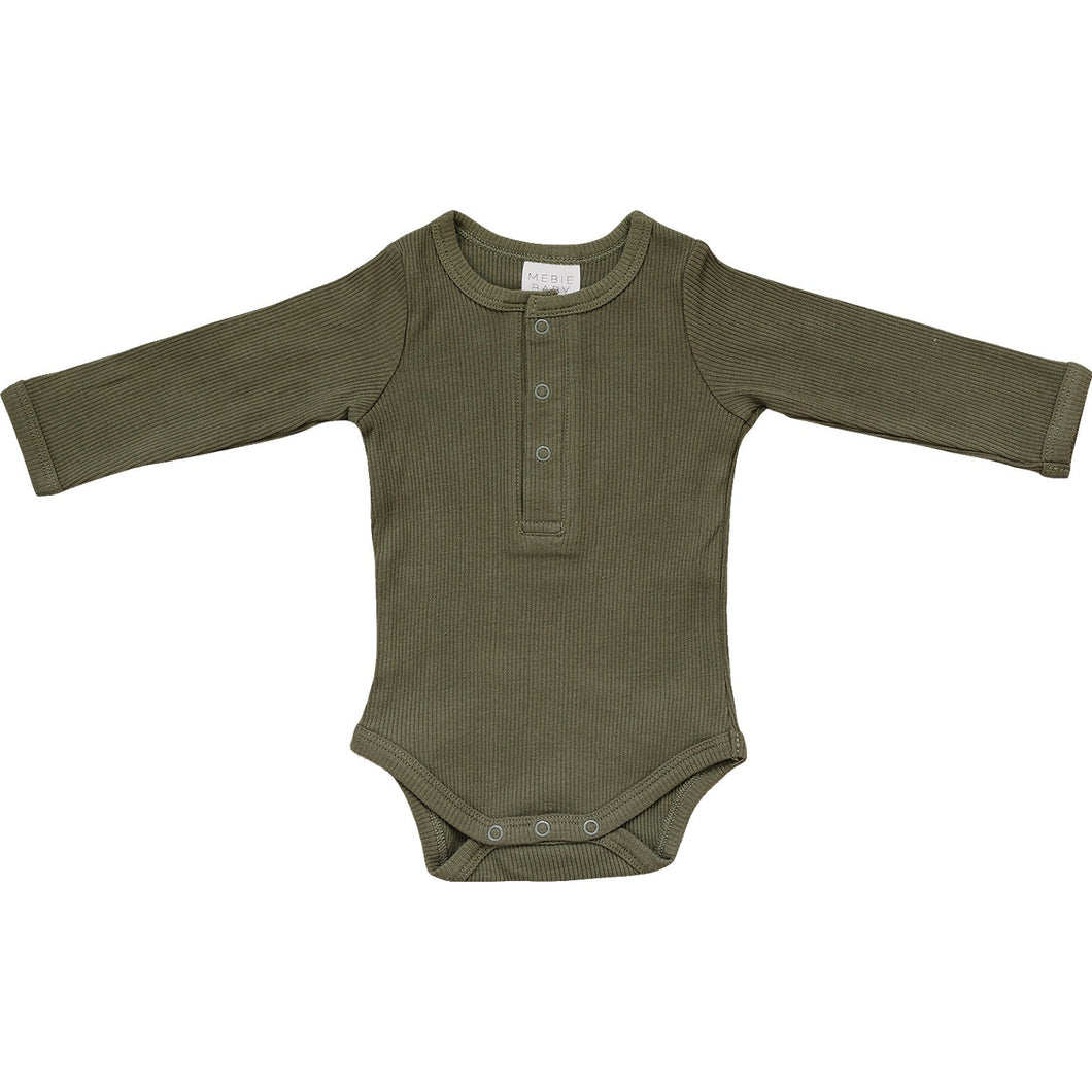 Mebie Baby Winter Green Organic Snap Long Sleeve Ribbed Bodysuit